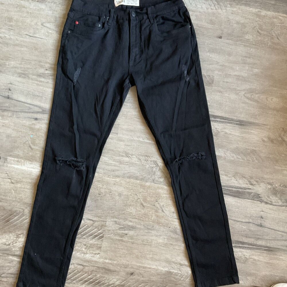 Spark Jeans 34x34 Black Denim Distressed Moto Biker Hip Hop Streetwear